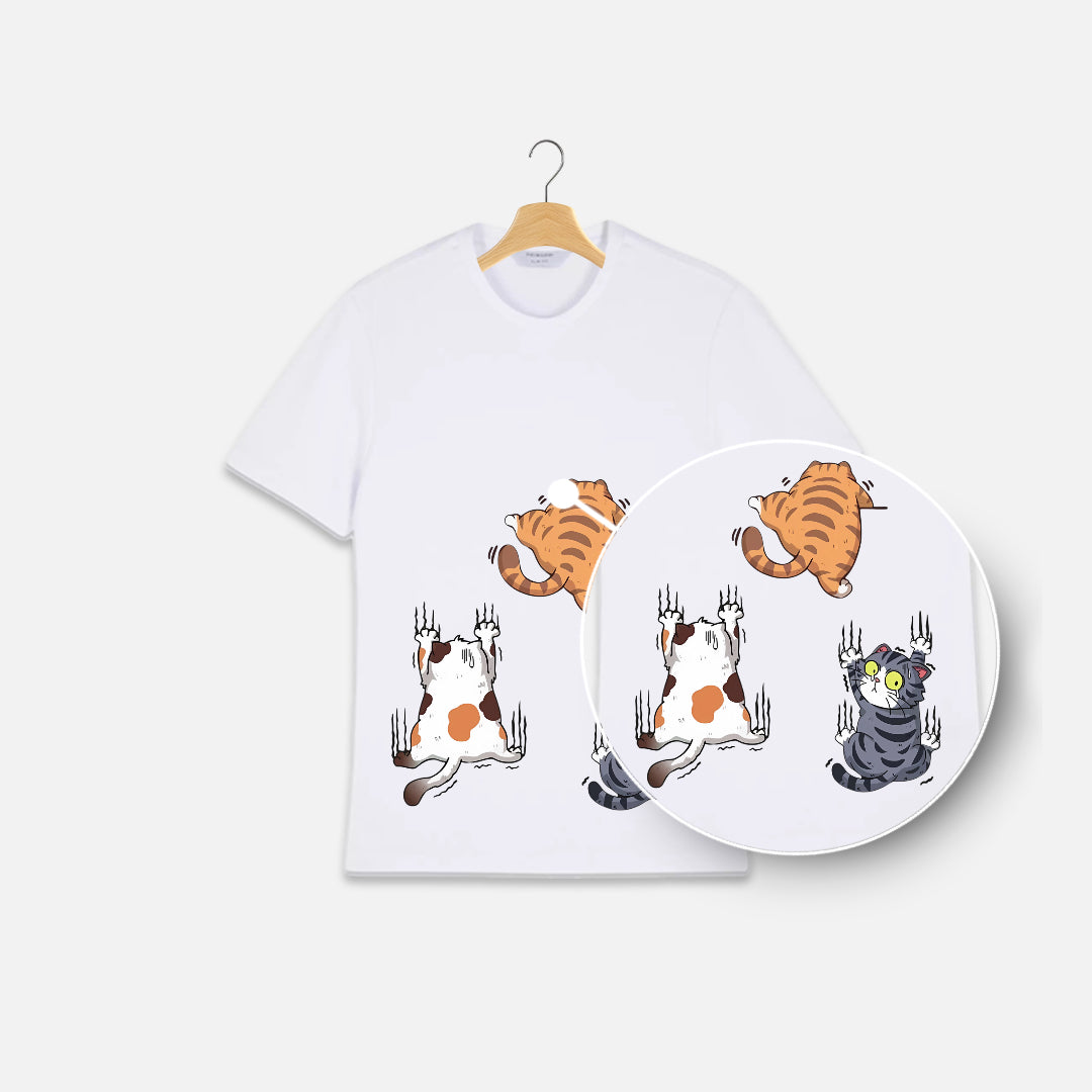 Three Cats Climbing Wall Graphic Tee T-Shirt