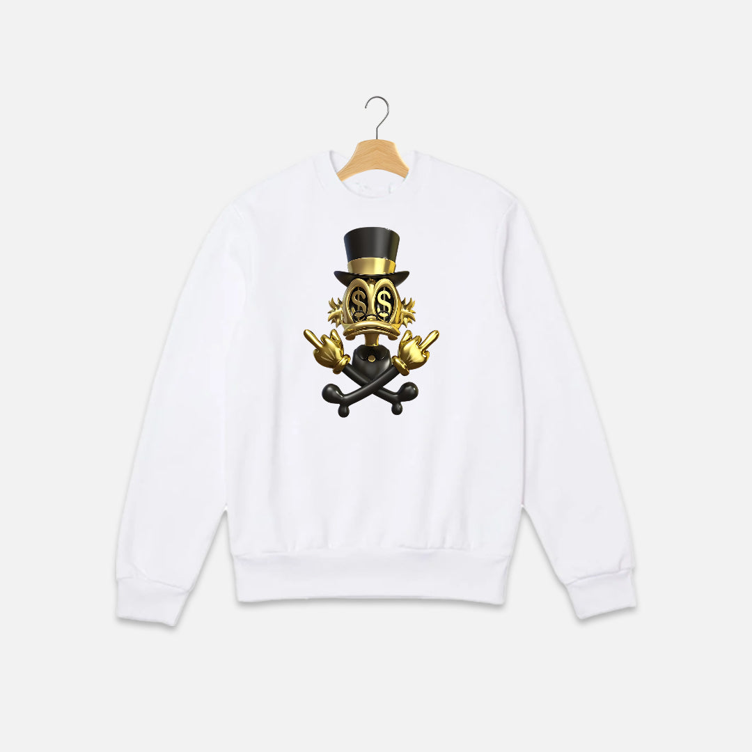 Duck with Dollar Eyes and Middle Fingers Design Sweat Shirt