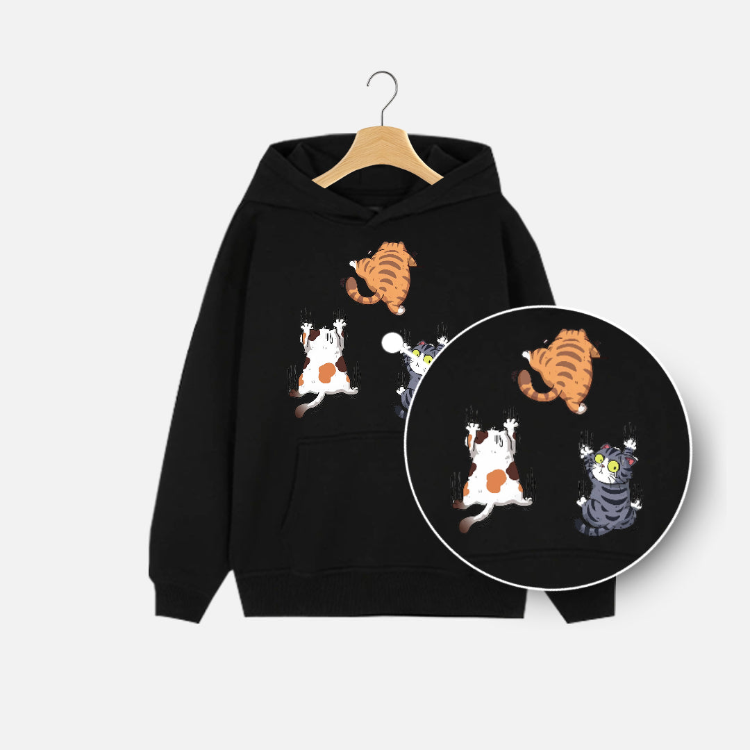 Three Cats Climbing Wall Graphic Tee Hoodie