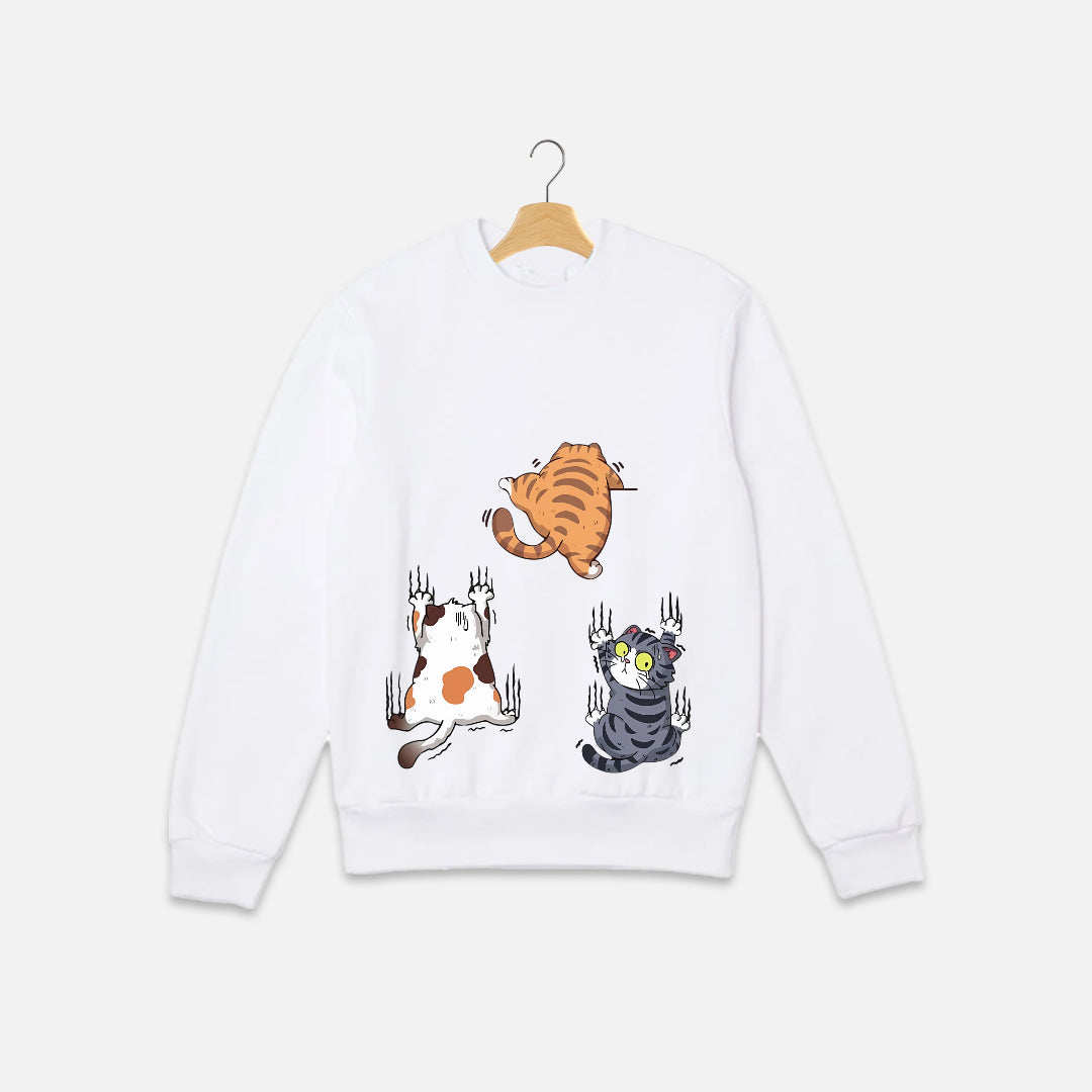Three Cats Climbing Wall Graphic Tee Sweat Shirt