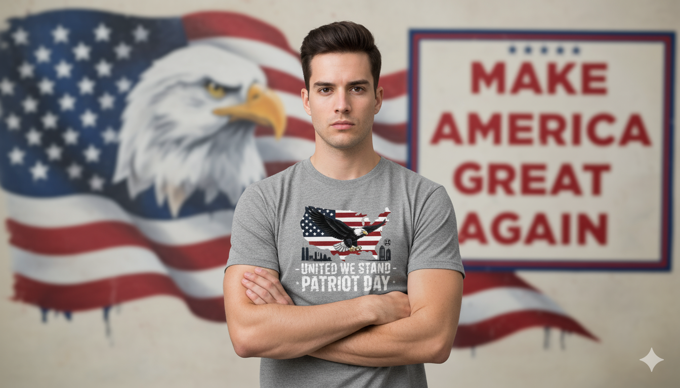 Patriot Day T-Shirt – United We Stand | American Flag Map & Eagle Design | 9/11 Tribute Shirt