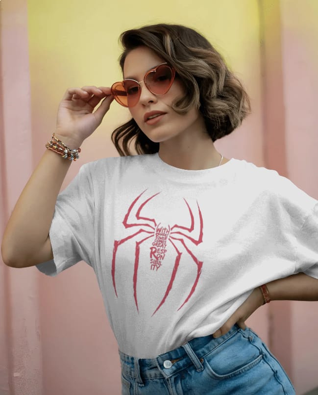 Unisex Spider-Man Inspired T-Shirt – Marvel Hero Graphic Tee – “With Great Power Comes Great Responsibility” Quote