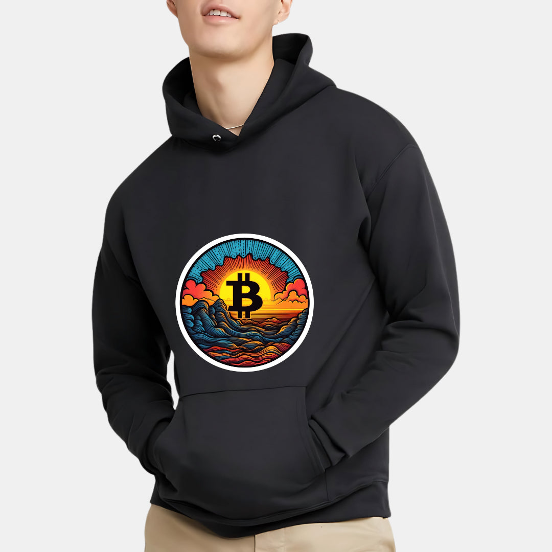 Crypto and Nature Design Clothing with Bitcoin Sun Logo Hoodie