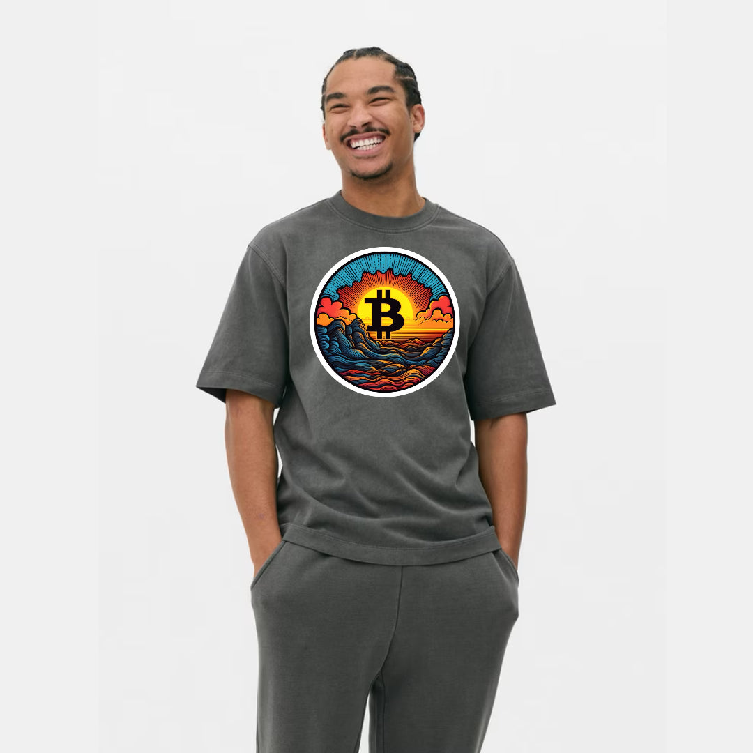 Crypto and Nature Design Clothing with Bitcoin Sun Logo T-Shirt