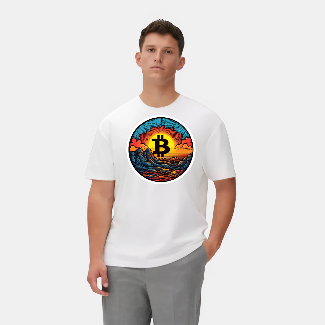 Crypto and Nature Design Clothing with Bitcoin Sun Logo T-Shirt