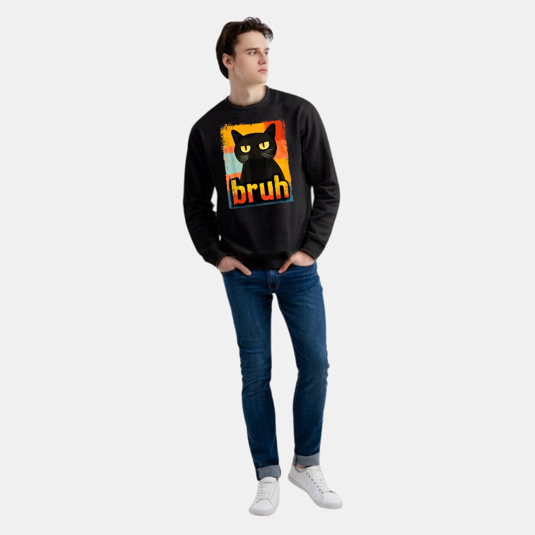 Bruh Title Meets Shadow Cat Charm Sweat Shirt