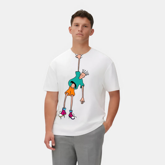 Funny Falling Man Graphic Tee T-Shirt