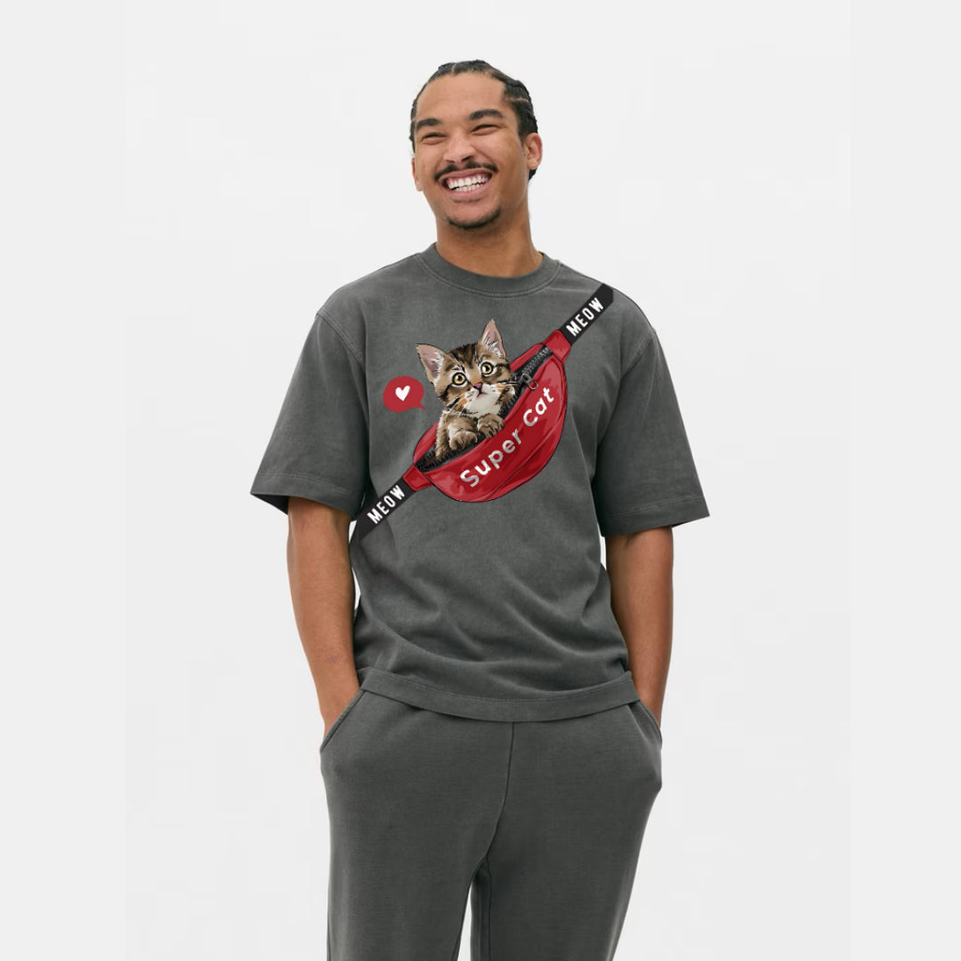 Cute and Trendy Kitten in Handbag Fashion Print Tee T-Shirt
