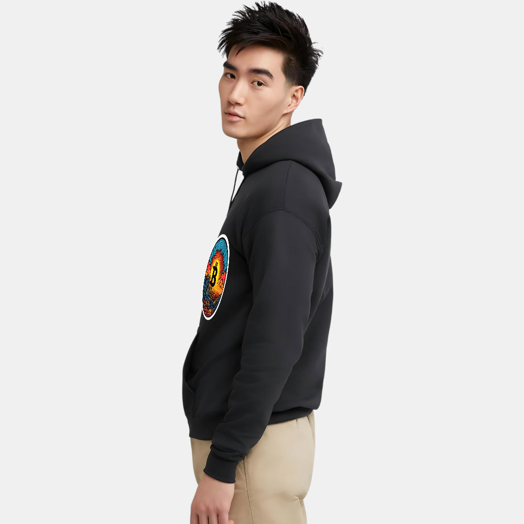 Crypto and Nature Design Clothing with Bitcoin Sun Logo Hoodie