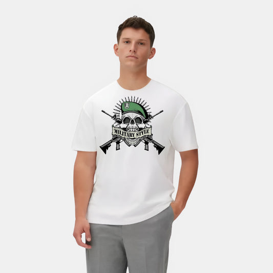 Skeleton Face with Rifles Graphic T-Shirt