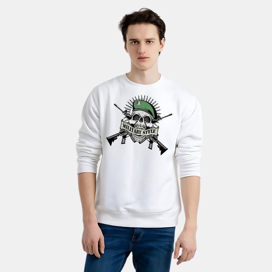 Skeleton Face with Rifles Graphic Sweat Shirt