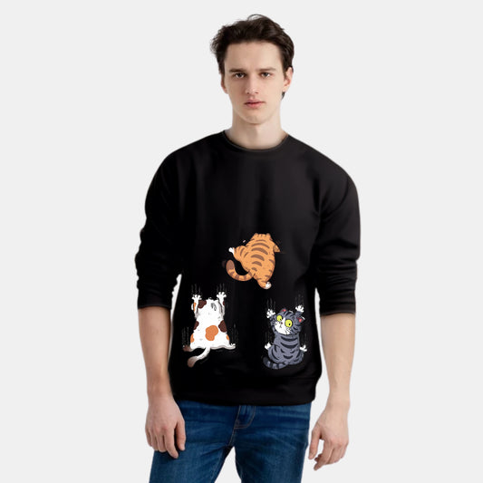 Three Cats Climbing Wall Graphic Tee Sweat Shirt