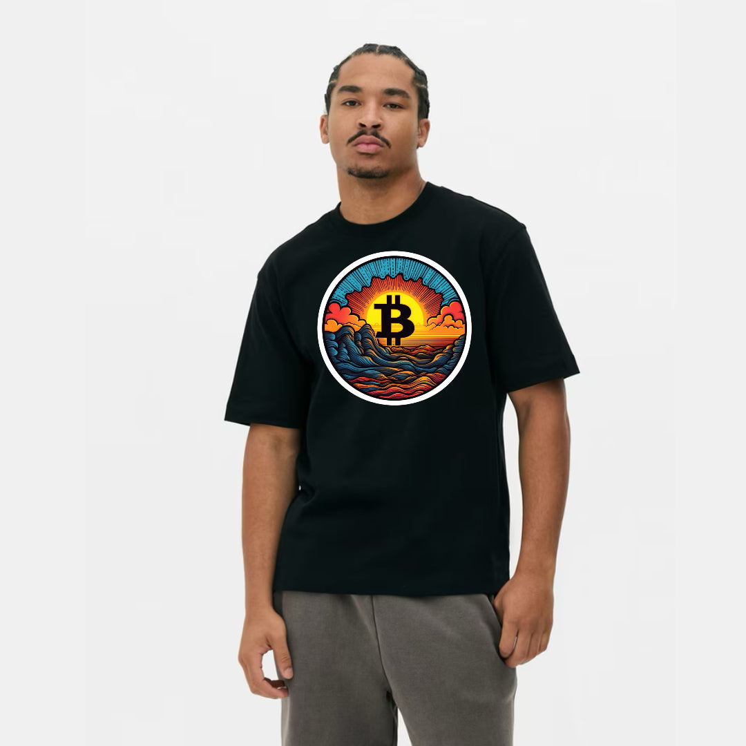 Crypto and Nature Design Clothing with Bitcoin Sun Logo T-Shirt