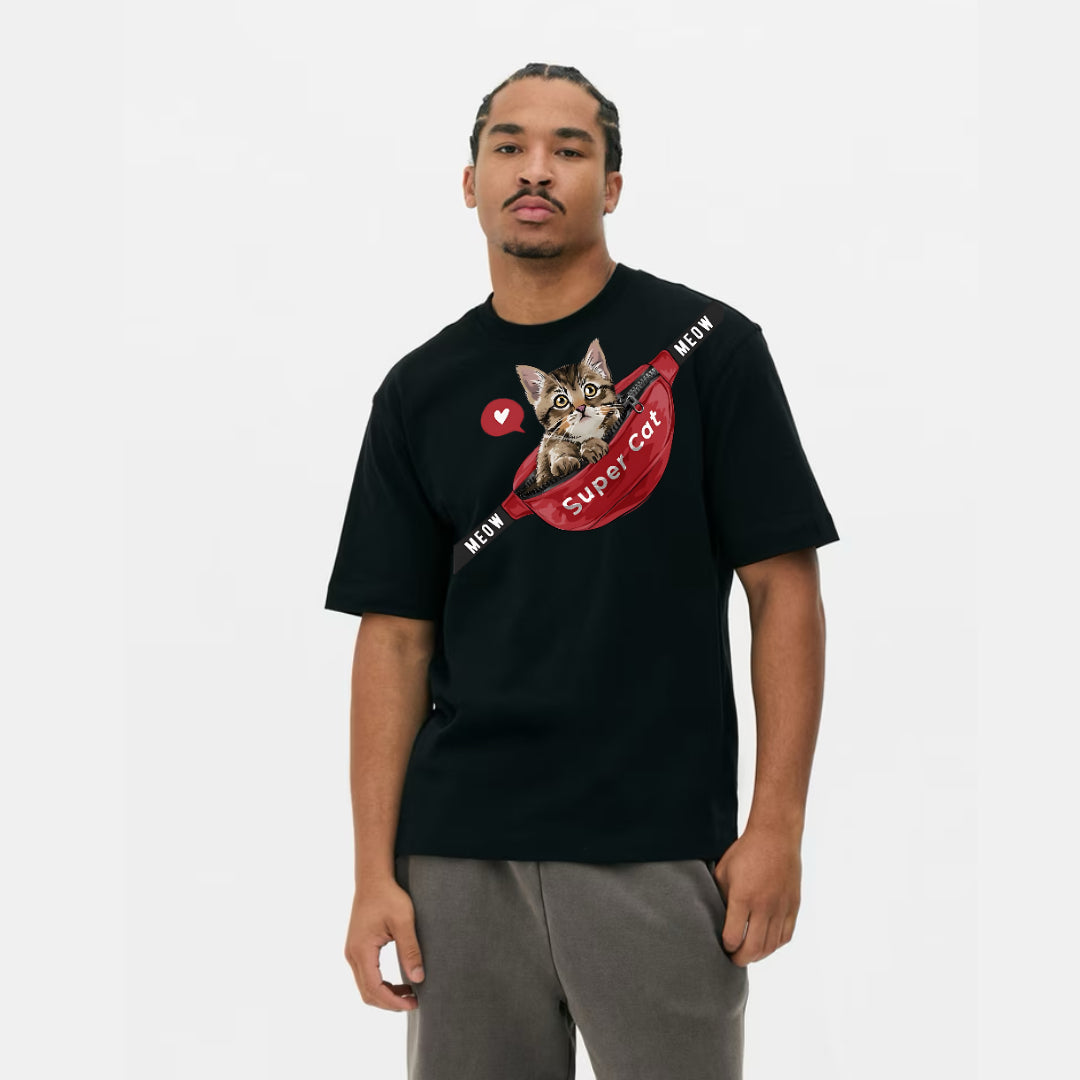 Cute and Trendy Kitten in Handbag Fashion Print Tee T-Shirt