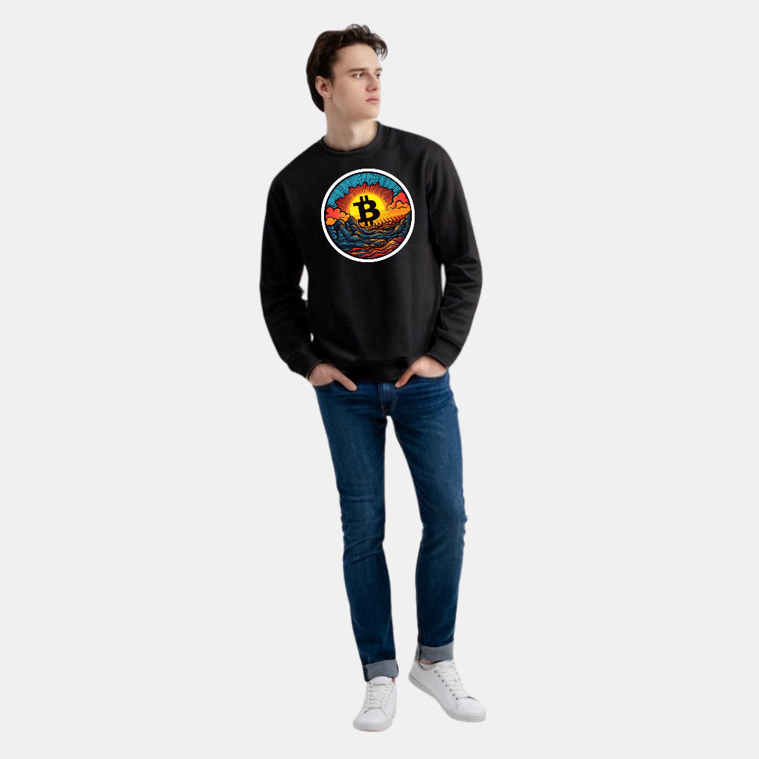 Crypto and Nature Design Clothing with Bitcoin Sun Logo Sweat Shirt