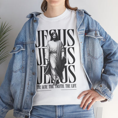 Jesus "The Way, The Truth, The Life" Oversized Graphic Tee | Christian Faith T-Shirt | Unisex Heavy Cotton