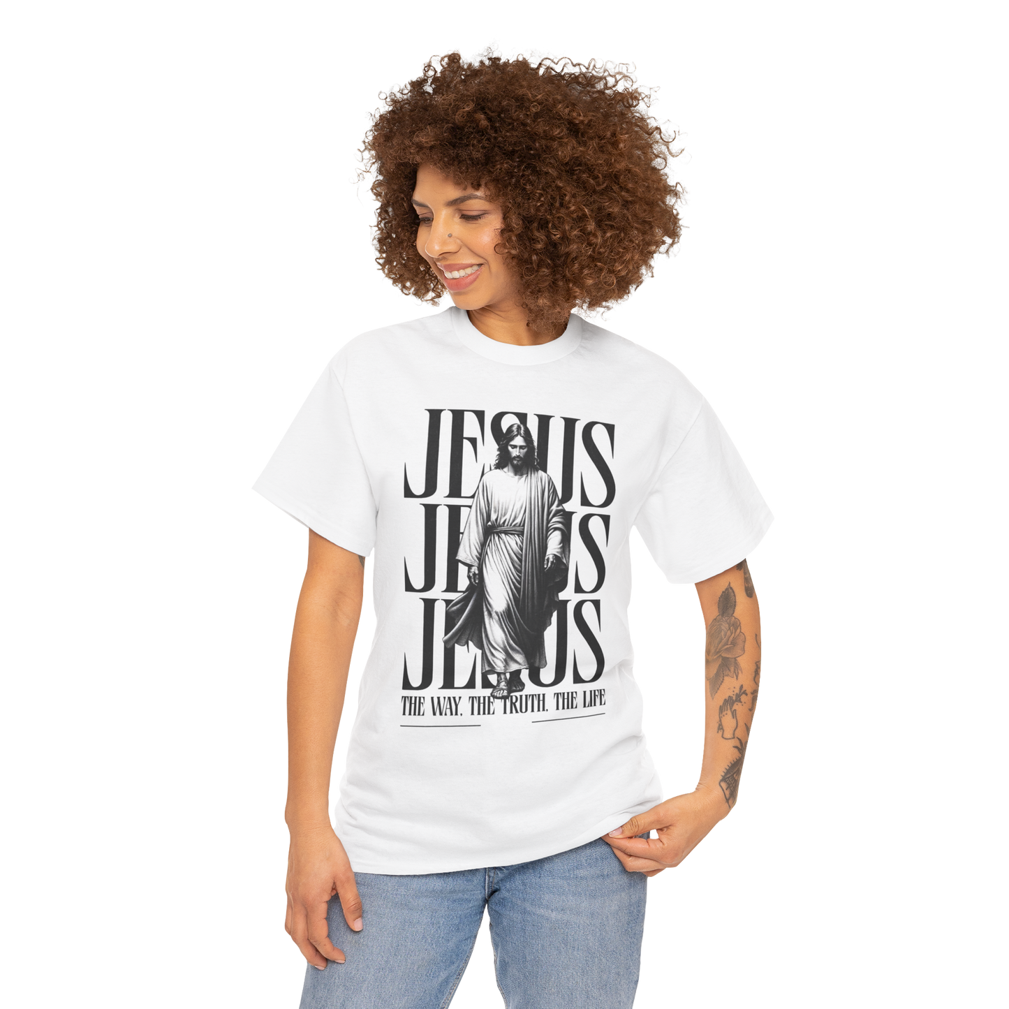 Jesus "The Way, The Truth, The Life" Oversized Graphic Tee | Christian Faith T-Shirt | Unisex Heavy Cotton