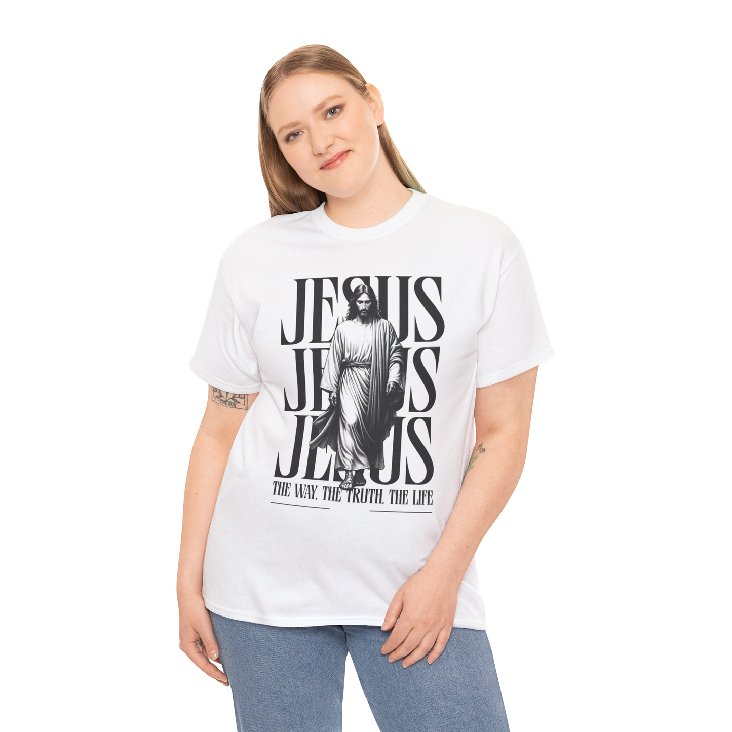 Jesus "The Way, The Truth, The Life" Oversized Graphic Tee | Christian Faith T-Shirt | Unisex Heavy Cotton