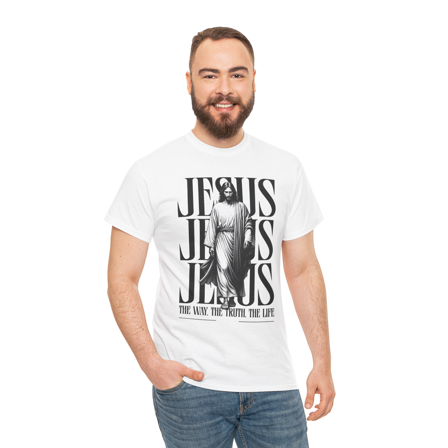 Jesus "The Way, The Truth, The Life" Oversized Graphic Tee | Christian Faith T-Shirt | Unisex Heavy Cotton